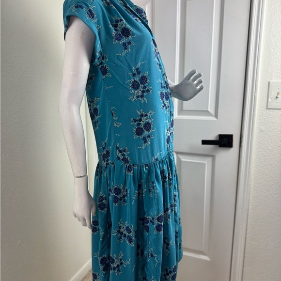 Veronica BEARD Meagan Turquoise Silk Floral Dress Size 2 Retails $695 - Picture 9 of 13
